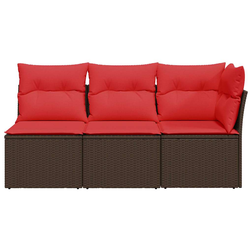 Garden Sofa with Cushions 3-Seater Brown Poly Rattan